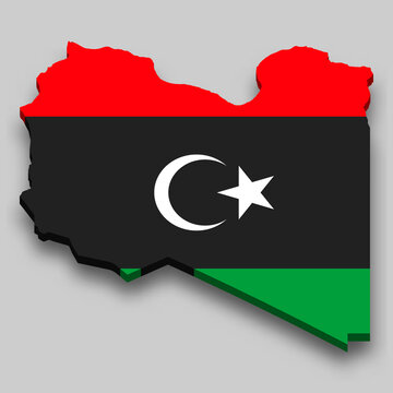 recommend clip art: 3d isometric Map of Libya with national flag.