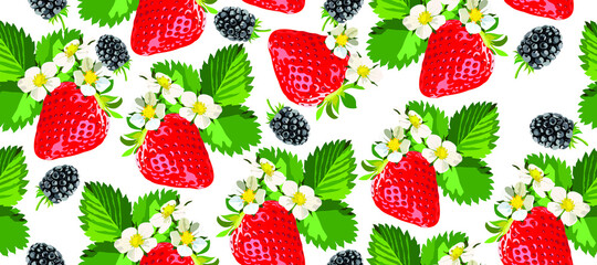Strawberry vector seamless background. Brightness, delicacy and freshness