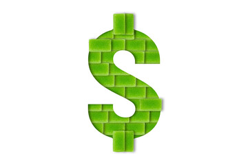 Obraz premium Candy or sweets alphabet isolated on white background. Latin Food alphabet. Letter S made from green candies or dollar sign or peso sign.