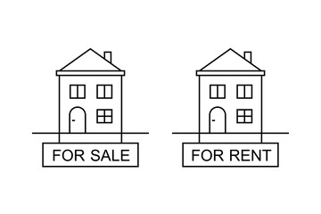 House for sale and for rent sign in line art