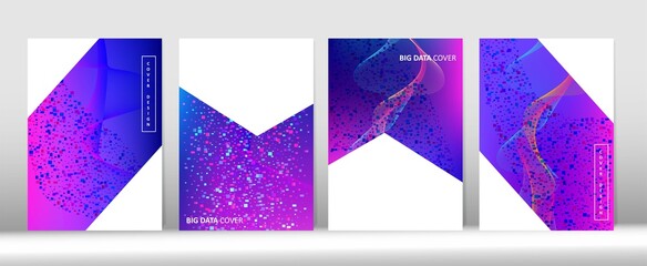 Music Covers Set. Purple Pink Blue Digital Vector Cover Layout. Colorful Futuristic Music