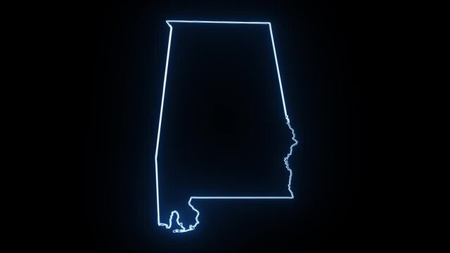 neon Map of Alabama State United States of America, Alabama outline