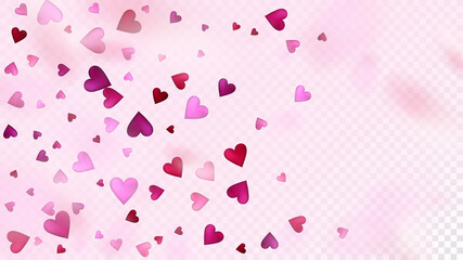 Red, Pink Hearts Vector Confetti. Valentines Day Tender Pattern. Trendy Gift, Birthday Card, Poster Background Valentines Day Decoration with Falling Down Hearts Confetti. Beautiful Pink Sparkles