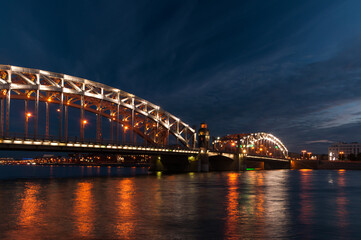 Fototapeta premium Bolsheokhtinsky bridge at night