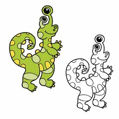 Vector element of coloring book for chidlren. Isolated outline cartoon green monster on the white background.
