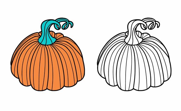 Vector element of coloring book for chidlren. Isolated outline cartoon pumpkin on the white background.