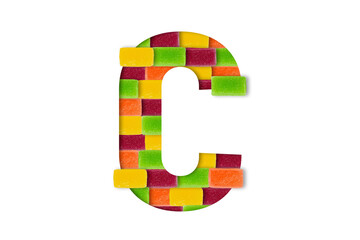 Candy or sweets alphabet isolated on white background. Latin Food alphabet. Candy letter C