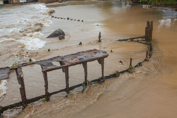 Sceleton of  the boat on the beach in Sri Lanka.