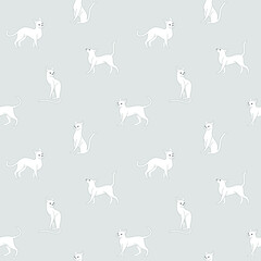 Fototapeta na wymiar Seamless trendy pattern with graceful cat. White cat on a gray background