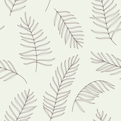 Illustation of palm leaves. Trendy pattern with twig. Vector contour illustration.