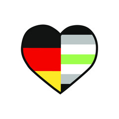 Vector illustration of the heart filled with Germany flag and the Agender pride flag on white background.