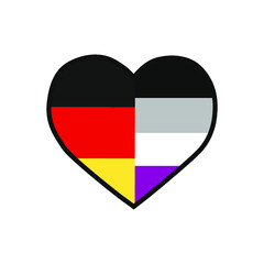 Vector illustration of the heart filled with Germany flag and the Asexual pride flag on white background.