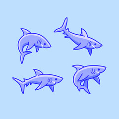 Cartoon shark sketch line icon. Сute animals set of icons.