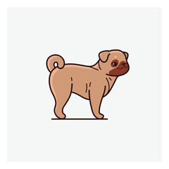 Pug dog. Cute dog character. Vector illustration in cartoon style for poster, postcard.