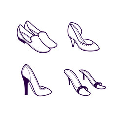 Simple illustration of shoes, 4 line icons. Contour vector illustration in cartoon style.