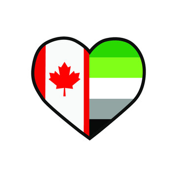 Vector illustration of the heart filled with the flag of Canada and the Aromantic pride flag on white background.