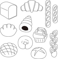 シンプルなパンのイラスト（線画）