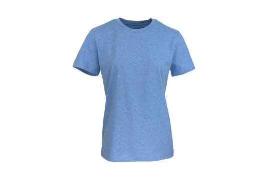 Women’s Heather Blue Short Sleeve T-shirt with Set In Sleeve. Isolated on a White Background for own brand personalisation. Shot on a medium sized Female Ghost Mannequin. T-Shirt Mockup, Template.