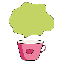 Pink cup of tea with heart and green splash