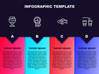Set line Glass of beer, Happy hour, Dried fish and Beer pong game. Business infographic template. Vector.