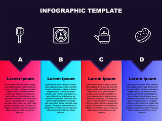 Set line Sauna brush, thermometer, Kettle with handle and Bath sponge. Business infographic template. Vector.