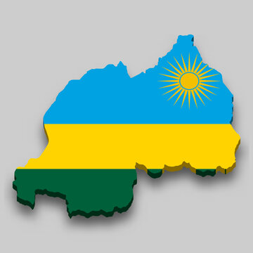 recommend clip art: 3d isometric Map of Rwanda with national flag.
