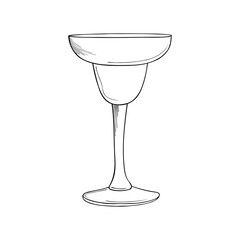 Hand drawn cocktail glass on a white isolated background. Illustration in black and white graphic style, doodle. It can be used for decoration of textile, paper and other surfaces.