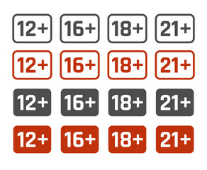 Age restrictions icons set, adults content signs