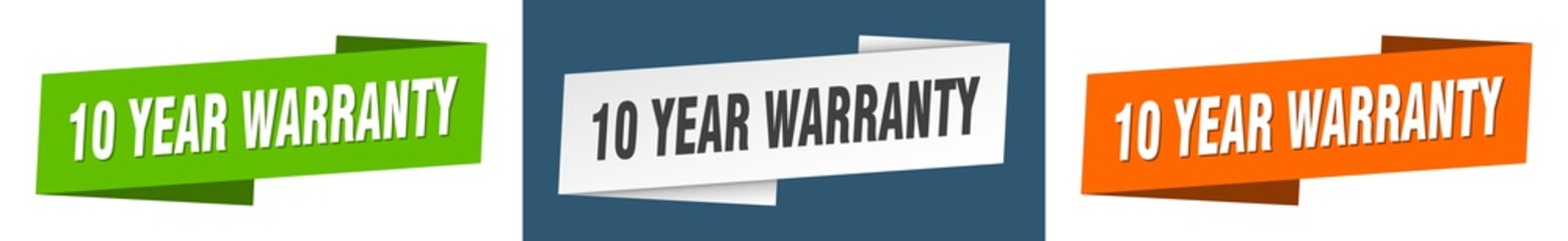 10 year warranty banner. 10 year warranty ribbon label sign set