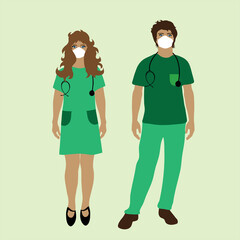 Illustration of couple of doctors. Symbol of medical care and hospital.