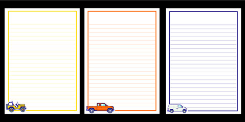 Cars writing paper, cars at corner theme template 