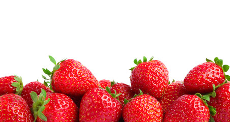 Fototapeta na wymiar Pile of delicious fresh red strawberries on white background
