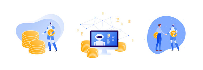 Business partnership, success deal concept. Vector flat people illustration set. African american and caucasian businesswoman and businessman handshake. Customer and employee hold money puzzle piece.