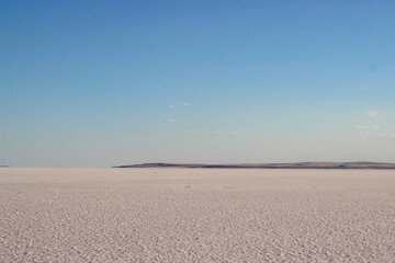 Fototapeta premium Lake Tuz in Turkey blue sky and clouds in the background. Selective focus. 