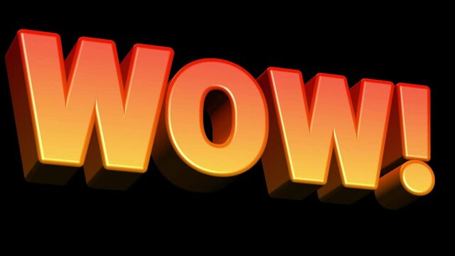 Animated WOW! 3d word pulsating on black background expressing amazement in a bright bold cartoon style