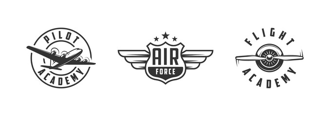 Set of airplane show labels and elements.