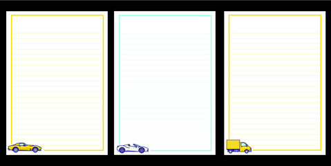 Cars writing paper, cars at corner theme template 