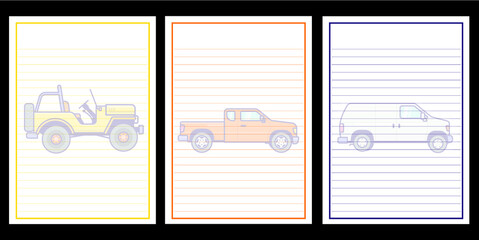Cars writing paper, big cars theme template 