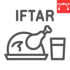 Iftar line icon, Happy Ramadan and religion, chicken food with water vector icon, vector graphics, editable stroke outline sign, eps 10.