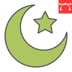 Star and crescent color line icon, Happy Ramadan and muslim, islamic crescent vector icon, vector graphics, editable stroke filled outline sign, eps 10.