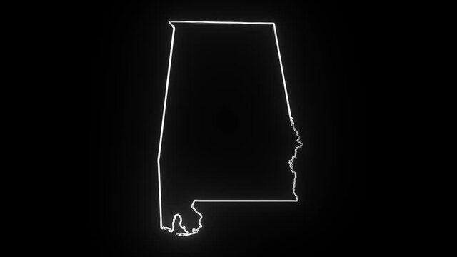 Map of Alabama State United States of America, Alabama outline, white glowing outline
