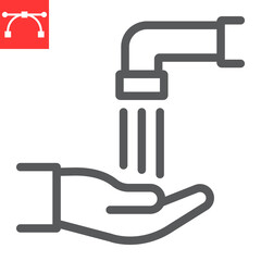 Islamic wudu line icon, happy ramadan and hand washing, ablution vector icon, vector graphics, editable stroke outline sign, eps 10.