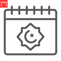 Ramadan calendar line icon, happy ramadan and religion, islamic calendar vector icon, vector graphics, editable stroke outline sign, eps 10.