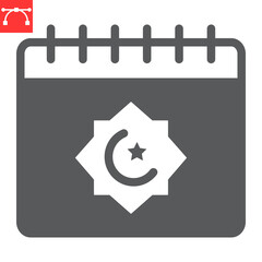 Ramadan calendar glyph icon, happy ramadan and religion, islamic calendar vector icon, vector graphics, editable stroke solid sign, eps 10.