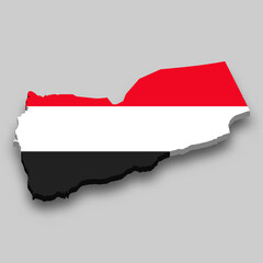 3d isometric Map of Yemen with national flag.