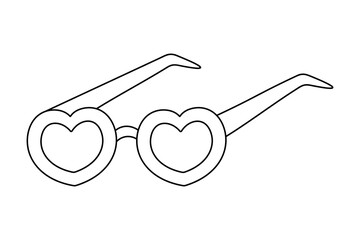 Glasses. Heart-shaped glasses frame. Sketch. Pink glasses. Romantic accessory. Vector illustration. Coloring book for children. Valentines Day. Outline on an isolated white background. Feminine.