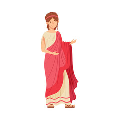 Roman Woman Wearing Long Tunic and Sandals as Traditional Clothes Vector Illustration