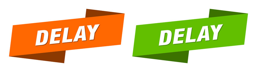 delay banner. delay ribbon label sign set
