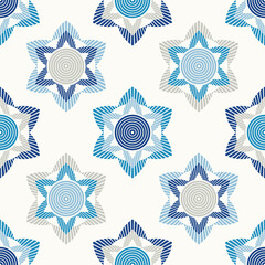 Striped circles. Polka dots seamless pattern. Mosaic of ethnic figures. Patterned texture. Geometric background. Vector illustration for web design or print.