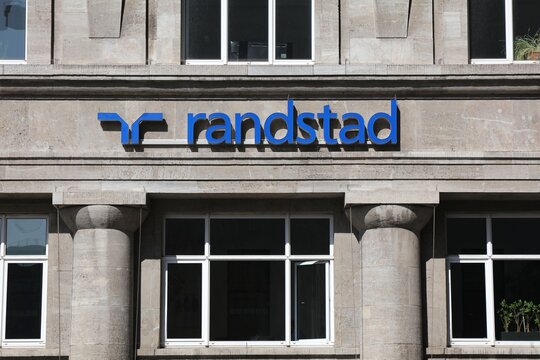 COLOGNE, GERMANY - SEPTEMBER 21, 2020: Randstad office in Cologne city, Germany. Randstad Holding is a Dutch multinational human resource consulting.